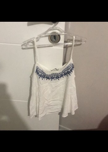 Nakışlı ve Beyaz Mini Bohem Bluz