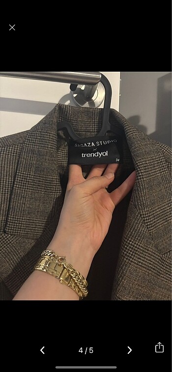 xs Beden kahverengi Renk Sagaza Ekose Blazer Ceket