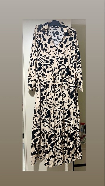 LEOPAR DESEN UZUN ELBİSE