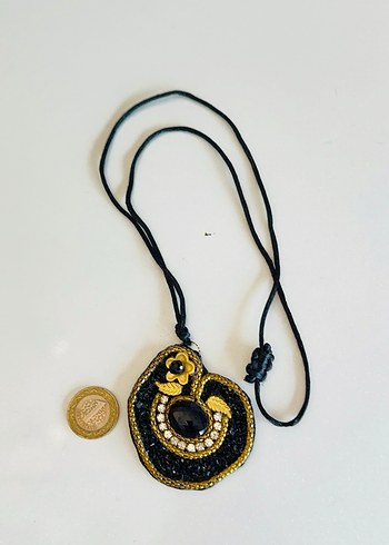 Bohem Siyah Boncuklu Tasarım Kolye - Görsel 2