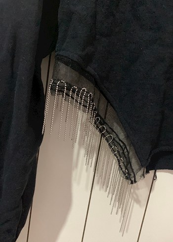 Siyah Püsküllü Gotik Kadın Sweatshirt - Görsel 3