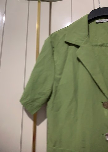 Kadın Yeşil Keten Kısa Tulum - Görsel 3