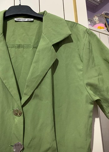 Kadın Yeşil Keten Kısa Tulum - Görsel 7