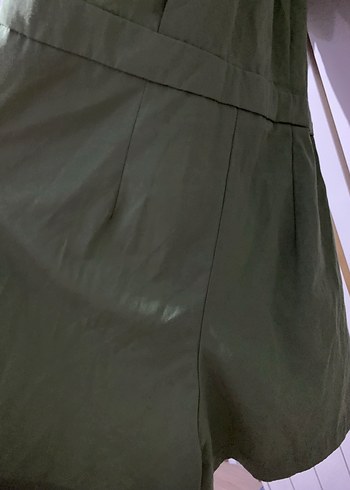 Kadın Yeşil Keten Kısa Tulum - Görsel 4