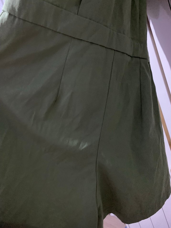 Kadın Yeşil Keten Kısa Tulum - Görsel 4