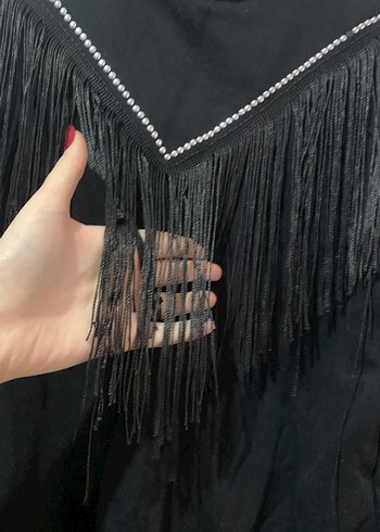 Uzun Kollu Püsküllü Siyah Sweatshirt - Görsel 5