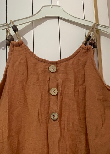 Düğmeli Keten Askılı Midi Tulum - Görsel 3