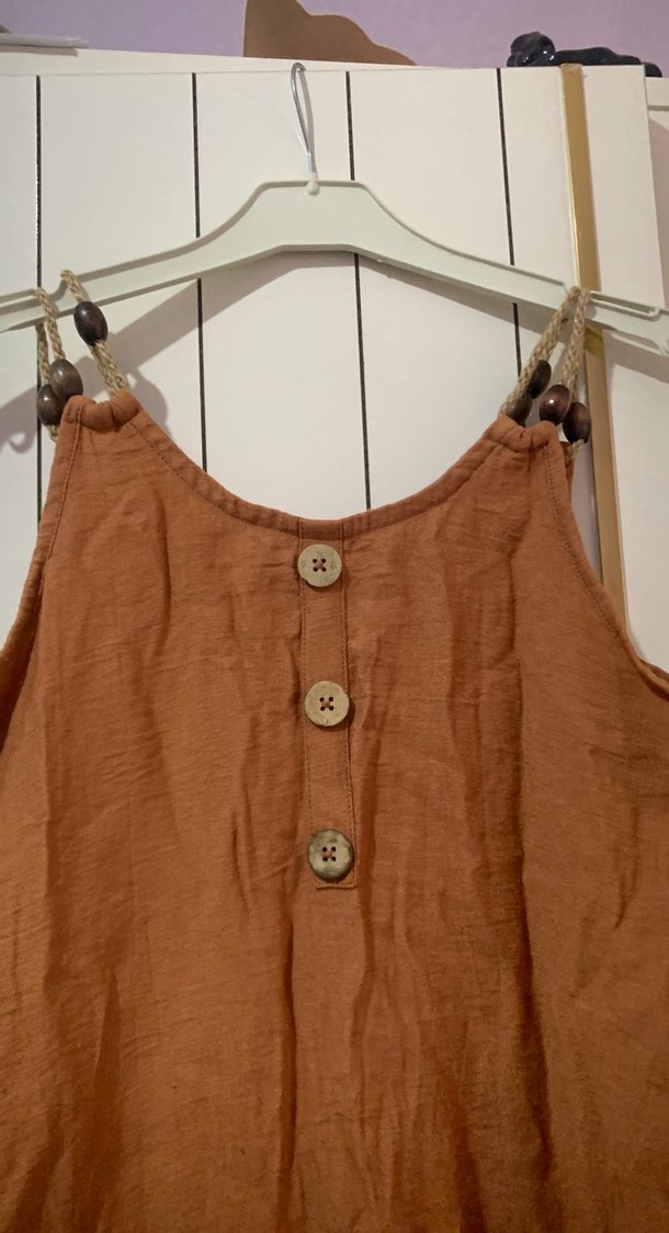 Düğmeli Keten Askılı Midi Tulum - Görsel 3