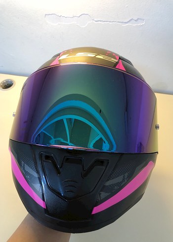 Pembe Parlak Punk Tarzı Kadın Motosiklet Kaskı - Görsel 11