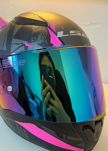 Pembe Parlak Punk Tarzı Kadın Motosiklet Kaskı - Görsel 9