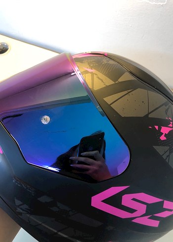 Pembe Parlak Punk Tarzı Kadın Motosiklet Kaskı - Görsel 10