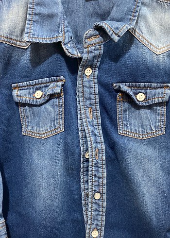 Erkek Çocuk Mavi Denim Uzun Kollu Gömlek - Görsel 3