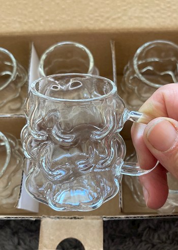 6'lı Bulut Desenli Cam Kahve Fincan Seti - Görsel 2