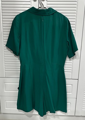 Drapeli V Yaka Yeşil Kadın Tulum - Görsel 2