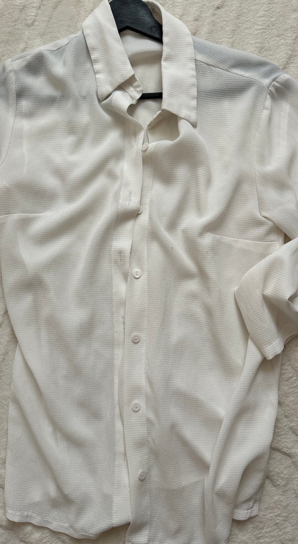 Düğmeli Beyaz Keten Kadın Gömlek - Görsel 2