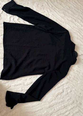 Siyah Keten Uzun Kollu Düğmeli Kadın Gömlek - Görsel 4