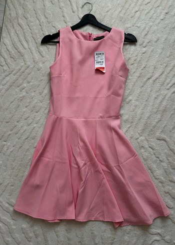 Pembe Midi Kolsuz Günlük Elbise - Görsel 2