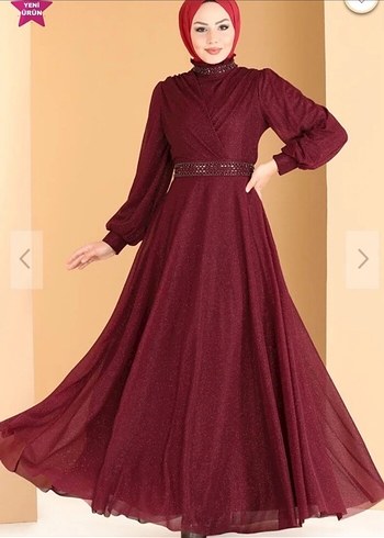 Bordo Uzun Kollu Drapeli Abiye Elbise - Görsel 2