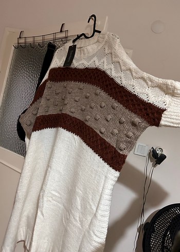 Bohem Tarz Uzun Örgü Kadın Kazak panço - Görsel 3