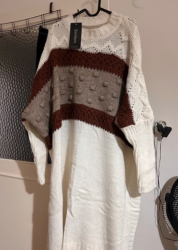 Bohem Tarz Uzun Örgü Kadın Kazak panço - Görsel 2