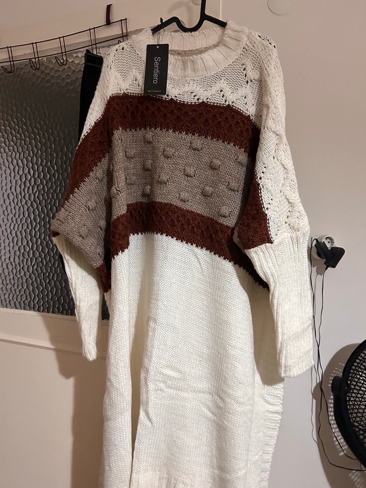 Bohem Tarz Uzun Örgü Kadın Kazak panço - Görsel 2