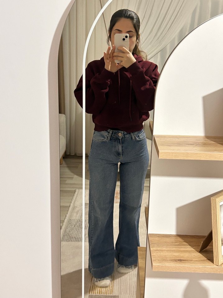 Bol Kesim Midi Kot Pantolon - Görsel 5