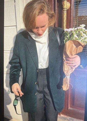 Zara Yeşil kadife Salaş Kadın Blazer Ceket
