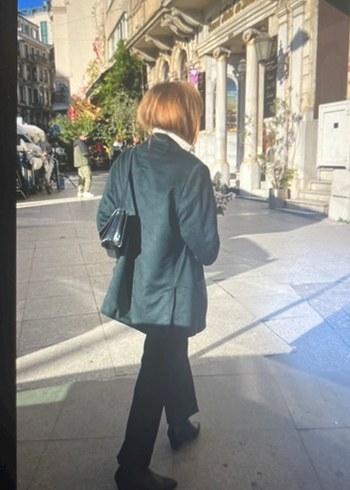xl Beden gri Renk Yeşil kadife Salaş Kadın Blazer Ceket