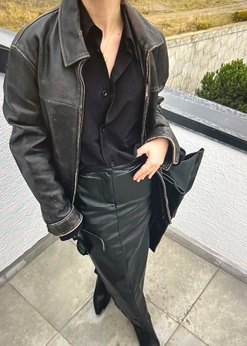 xs Beden Kadın Siyah Deri Uzun etek