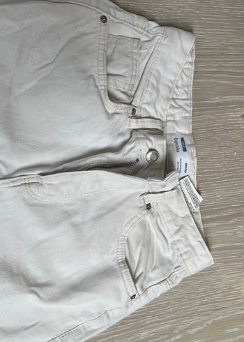 Bershka Beyaz Keten Mini Kadın Kot Şort