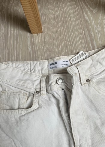 34 Beden beyaz Renk Beyaz Keten Mini Kadın Kot Şort