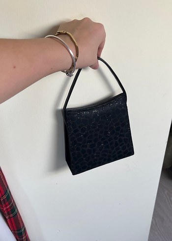 Parlak Siyah Yılan Desenli Deri Kadın Çanta - Görsel 5