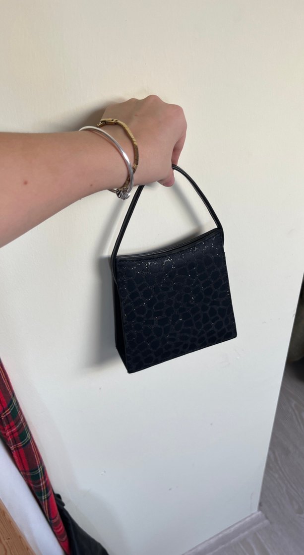 Parlak Siyah Yılan Desenli Deri Kadın Çanta - Görsel 5