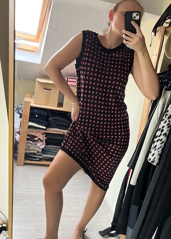 Puantiyeli triko elbise - Görsel 5