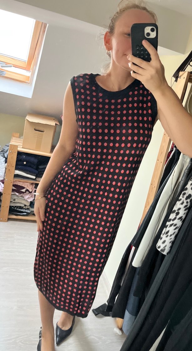 Puantiyeli triko elbise - Görsel 4