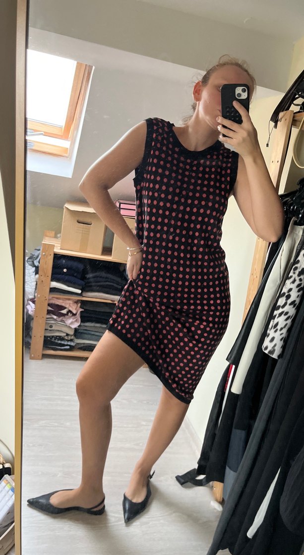 Puantiyeli triko elbise - Görsel 5