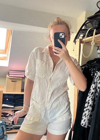 Beyaz Kısa Kollu Mini Tulum - Görsel 8