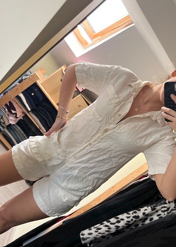 Beyaz Kısa Kollu Mini Tulum - Görsel 9