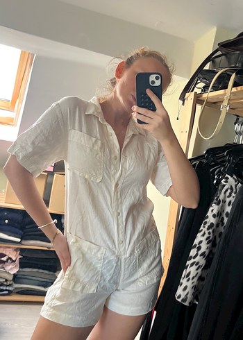 Beyaz Kısa Kollu Mini Tulum - Görsel 7