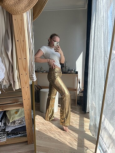 Stradivarius gold pantolon