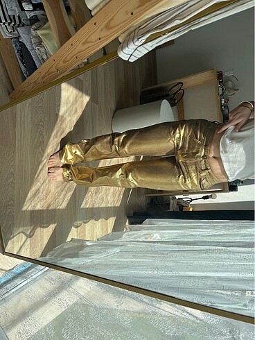 36 Beden altın Renk Stradivarius gold pantolon