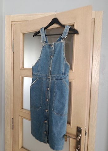 H&M Mavi Askılı Kot Midi Elbise