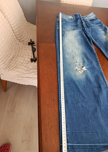 m Beden Mavi Bol Kesim Midi Kot Pantolon