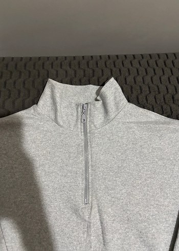 l Beden gri Renk Gri Yüksek Yakalı Fermuarlı Kadın Sweatshirt