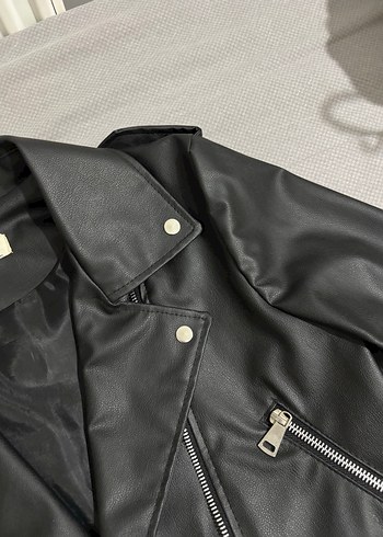 s Beden siyah Renk Kadın Siyah Deri Biker Ceket