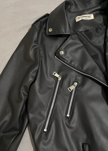 s Beden Kadın Siyah Deri Biker Ceket