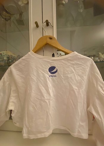 H&M Beyaz Uzun Kollu Baskılı Crop Top - Görsel 2