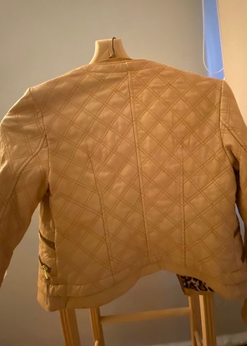 Bej Deri kız çocuk Ceketi,Sokak Stili - Görsel 3