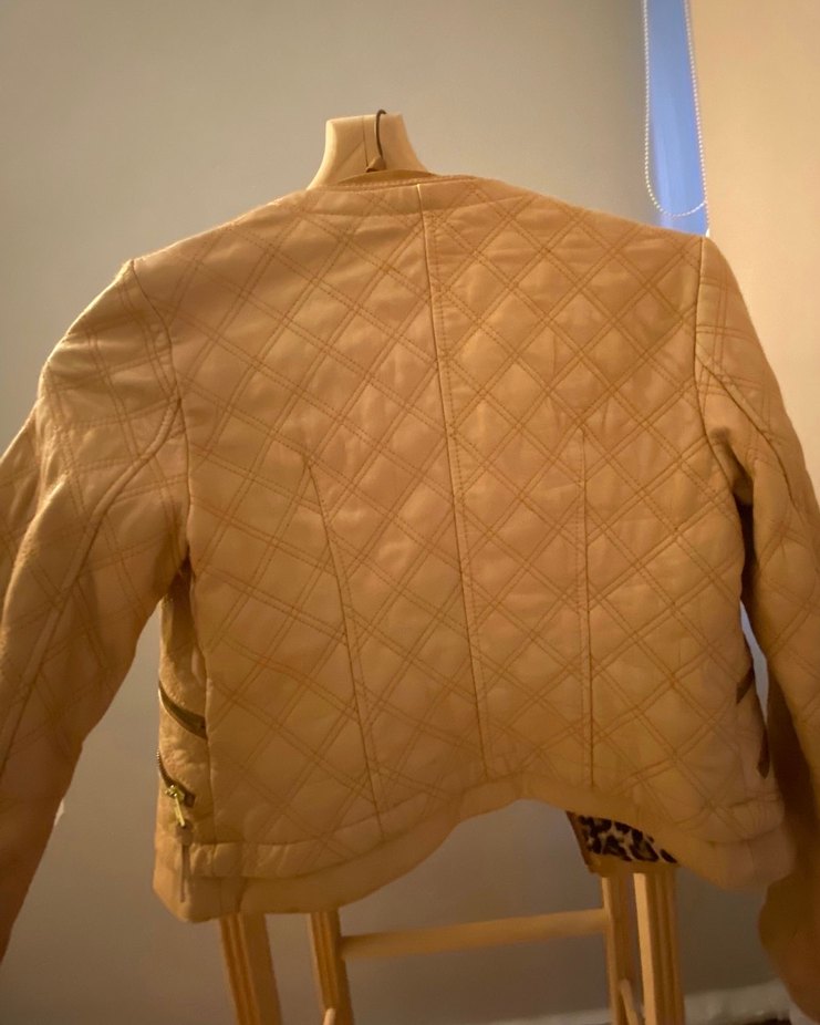 Bej Deri kız çocuk Ceketi,Sokak Stili - Görsel 3