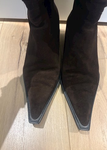 Kadın Kahverengi Süet Dolgu Topuklu Diz çizme - Görsel 2